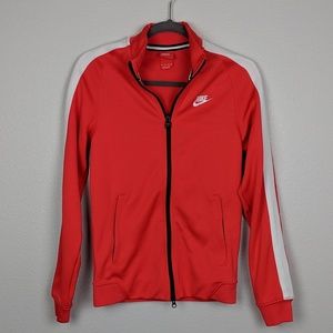 red and white track jacket